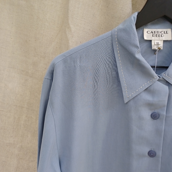 Vintage NWT Carroll Reed Light Blue Silk Button Up Shirt Women's Size L (14-16) - Picture 2 of 9